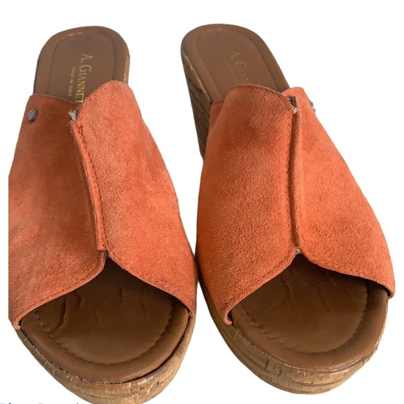 A. Giannetti Orange Suede Wedge Slides Sz 9.5 - Picture 8 of 8